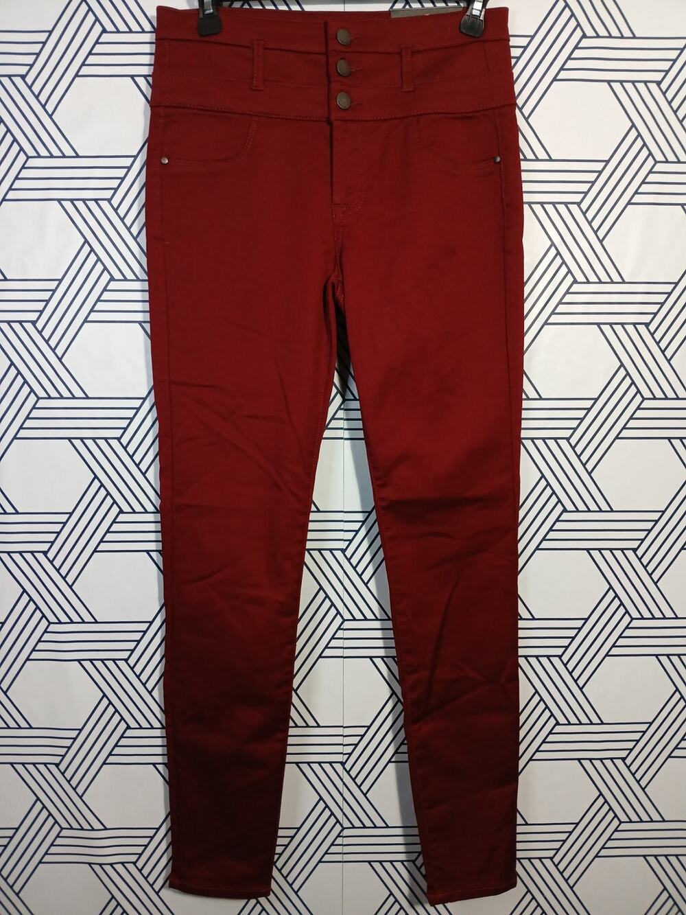 Refuge High Waist Skinny Jeans Deep Red – Triple Button Stretch Denim NWT